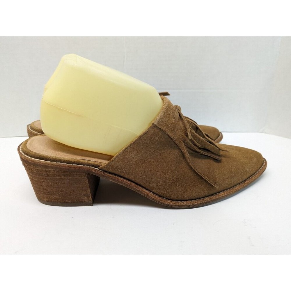 Madewell  Dani Fringe Suede Leather Mules Size 9.5 Heel Slip On Bootie Brown